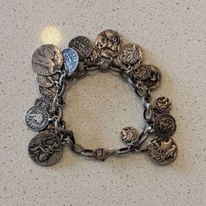 SILPADA-Sterling Silver Oxidized Roman Coin Cha Cha Charm Bracelet B1624 - 8in